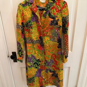 70’s Vtg John Meyer Psychedelic Polyester A-line Shirt Dress Sz 10 Circa 1970